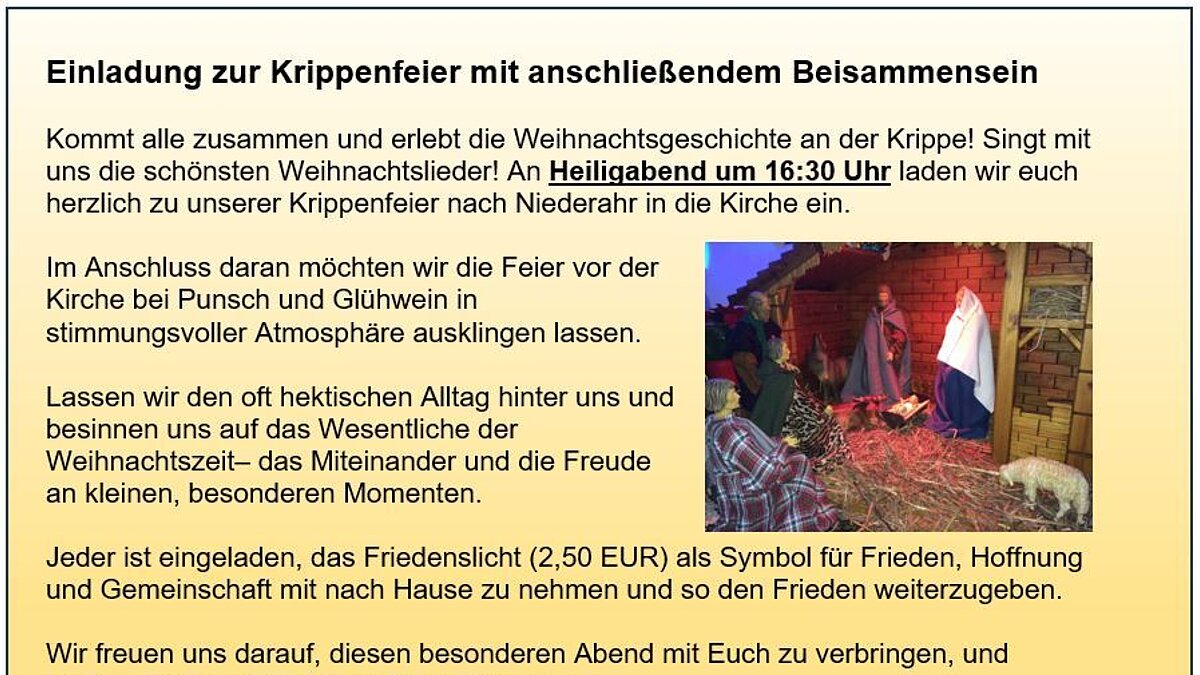 Krippenfeier mit anschl. Beisammensein